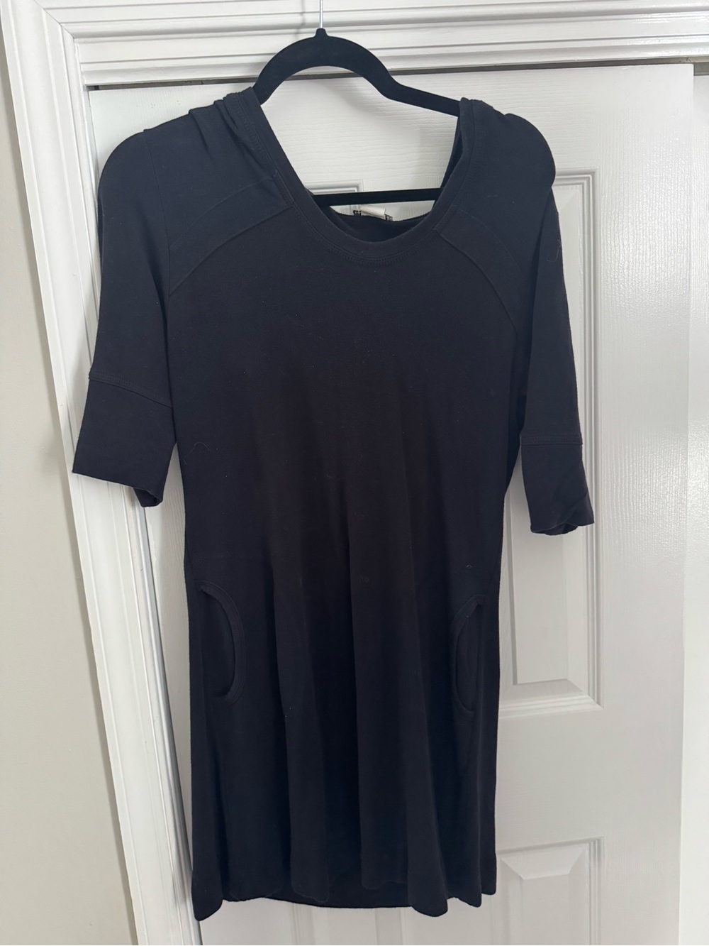 Black Mini Dress with Hood - Women's Casual Short Sleeve